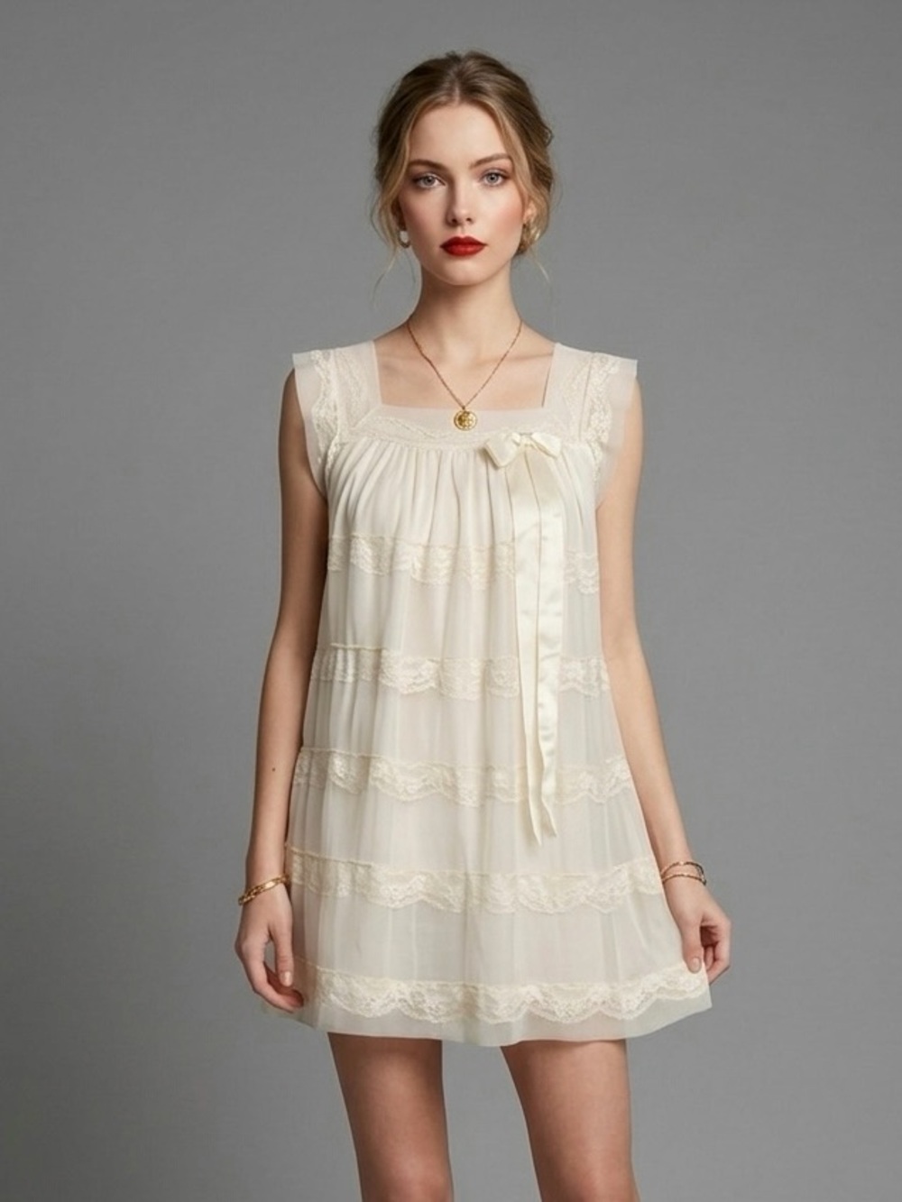 Vintage 50s 60s Slip Dress Ivory Bridal Coquette Chemise Henson Kickernick XS